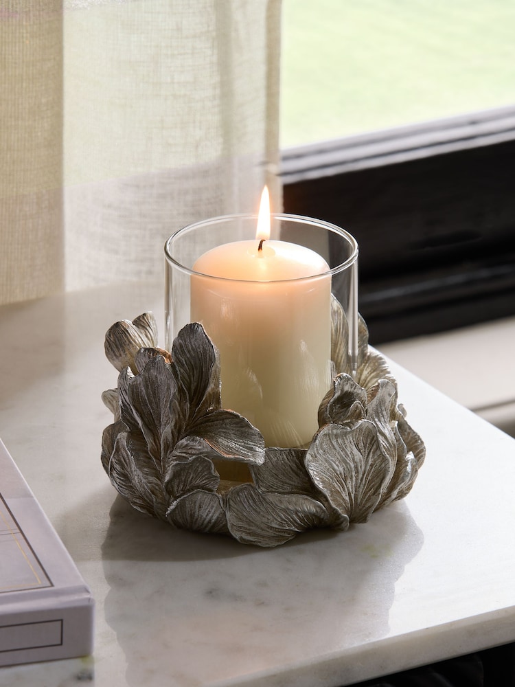 Silver Floral Tea Light Hurricane Candle Holder - Image 2 of 4
