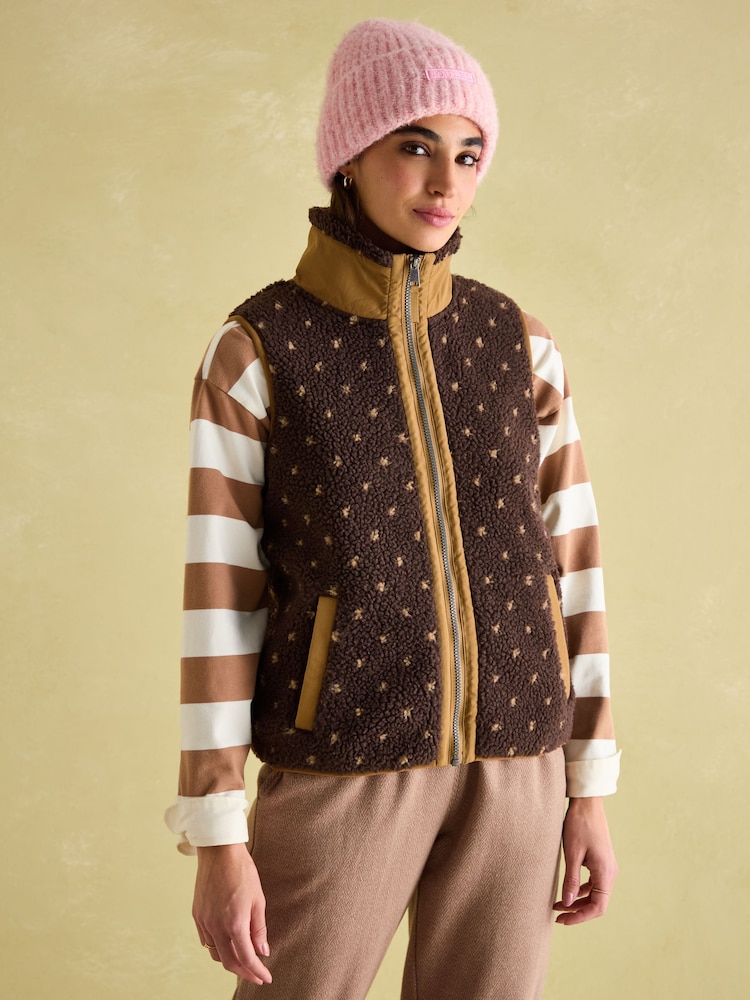 Joules Lilah Chocolate Brown Printed Gilet - Image 1 of 9 Joules Lilah Chocolate Brown Printed Gilet - Image 1 of 9