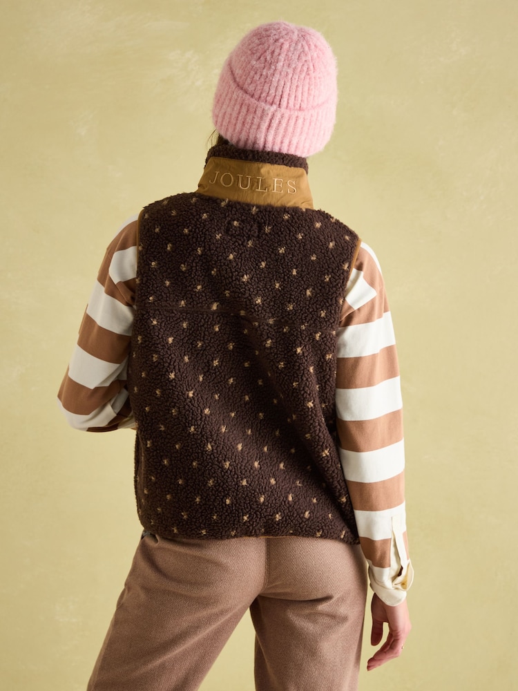 Joules Lilah Chocolate Brown Printed Gilet - Image 2 of 9 Joules Lilah Chocolate Brown Printed Gilet - Image 2 of 9