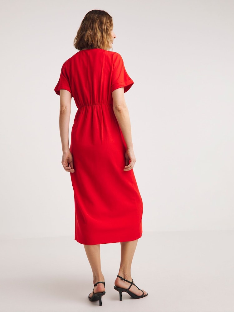 JD Williams Red Linen D-Ring Wrap Dress - Image 2 of 4