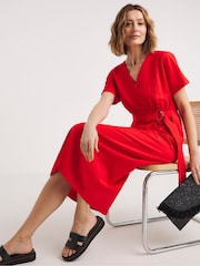 JD Williams Red Linen D-Ring Wrap Dress - Image 3 of 4