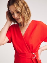 JD Williams Red Linen D-Ring Wrap Dress - Image 4 of 4