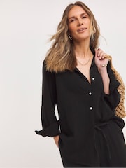 JD Williams Black 100% Cotton Cheesecloth Shirt - Image 1 of 4