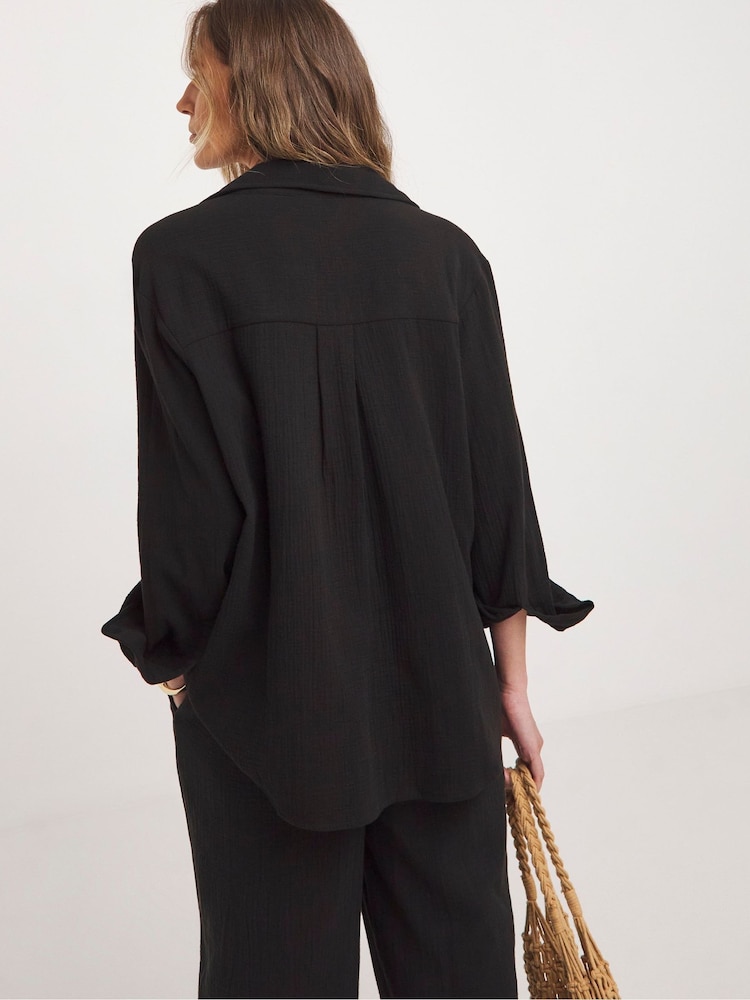 JD Williams Black 100% Cotton Cheesecloth Shirt - Image 2 of 4