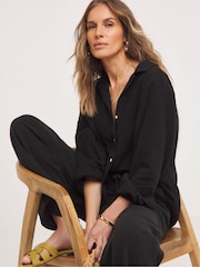 JD Williams Black 100% Cotton Cheesecloth Shirt - Image 3 of 4