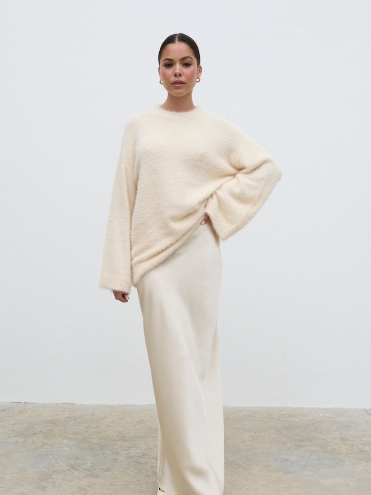 Pretty Lavish Cream Lula Crew Fluffy Yarn Jumper - Image 1 of 4
