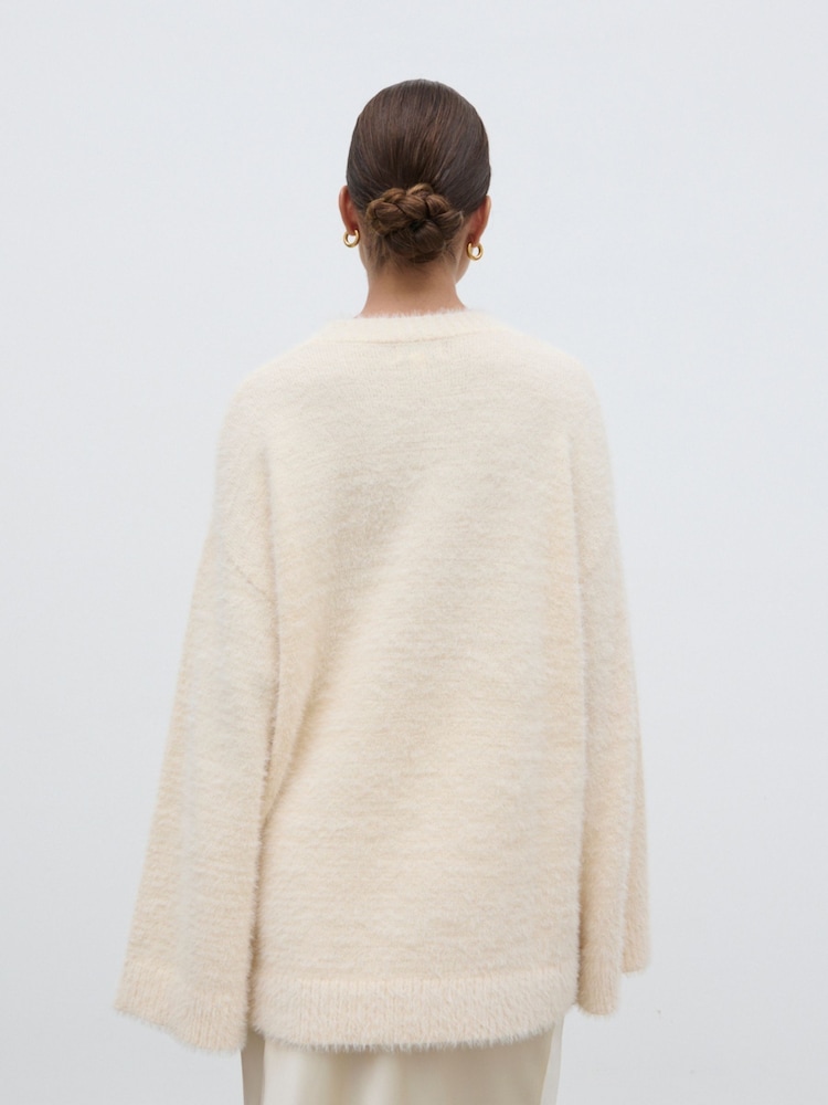 Pretty Lavish Cream Lula Crew Fluffy Yarn Jumper - Image 2 of 4 Pretty Lavish Cream Lula Crew Fluffy Yarn Jumper - Image 2 of 4
