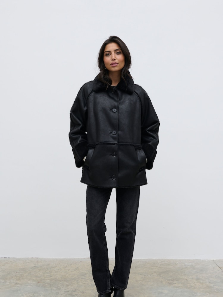 Pretty Lavish Black Sawyer Aviator Coat - Image 1 of 3 Pretty Lavish Black Sawyer Aviator Coat - Image 1 of 3