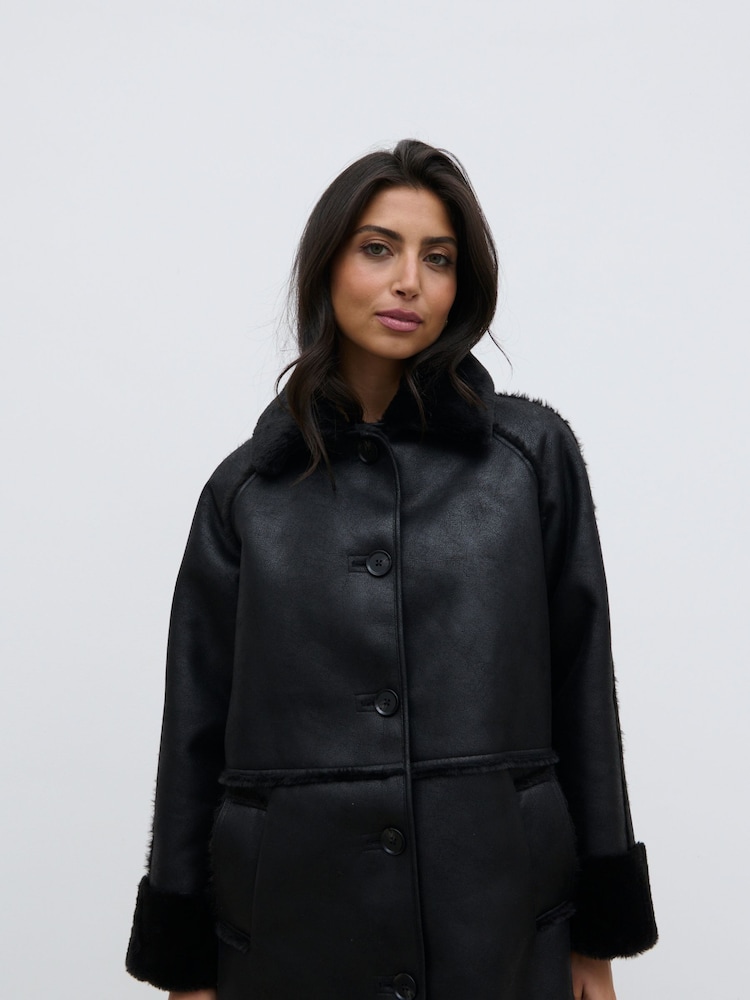 Pretty Lavish Black Sawyer Aviator Coat - Image 3 of 3 Pretty Lavish Black Sawyer Aviator Coat - Image 3 of 3