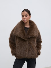 Pretty Lavish Brown Ettalie Short Faux Fur Coat - Image 1 of 4