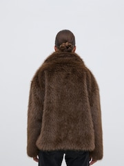Pretty Lavish Brown Ettalie Short Faux Fur Coat - Image 2 of 4