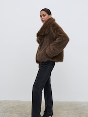 Pretty Lavish Brown Ettalie Short Faux Fur Coat - Image 3 of 4
