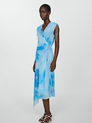 Mango Blue Print Wrap Dress - Image 1 of 7