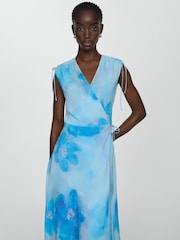 Mango Blue Print Wrap Dress - Image 3 of 7