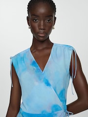 Mango Blue Print Wrap Dress - Image 4 of 7