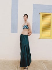 Mango Blue Long 100% Cotton Flared Skirt - Image 1 of 6