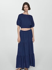 Mango Blue Long 100% Cotton Flared Skirt - Image 2 of 6