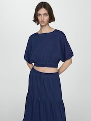 Mango Blue Long 100% Cotton Flared Skirt - Image 4 of 6