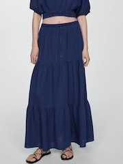 Mango Blue Long 100% Cotton Flared Skirt - Image 5 of 6