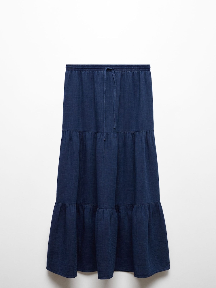 Mango Blue Long 100% Cotton Flared Skirt - Image 6 of 6
