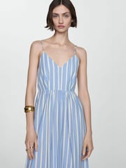 Mango Blue 100% Cotton Cut-Out Back Striped Dress - Image 3 of 6