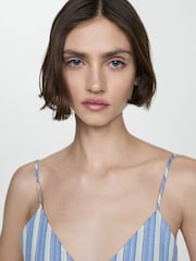 Mango Blue 100% Cotton Cut-Out Back Striped Dress - Image 4 of 6