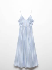 Mango Blue 100% Cotton Cut-Out Back Striped Dress - Image 5 of 6