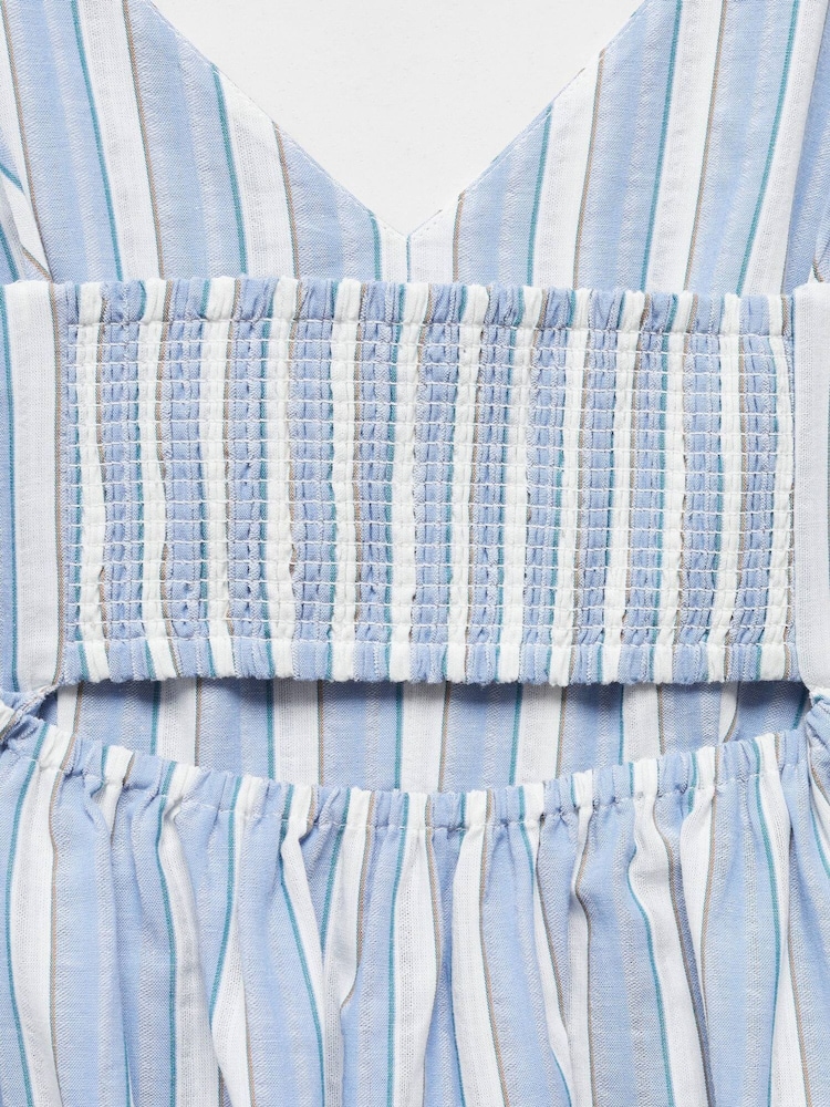 Mango Blue 100% Cotton Cut-Out Back Striped Dress - Image 6 of 6 Mango Blue 100% Cotton Cut-Out Back Striped Dress - Image 6 of 6