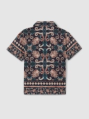 Reiss Dark Teal Finn 3-9 yrs Ornamental Print Cuban Collar Shirt - Image 2 of 3