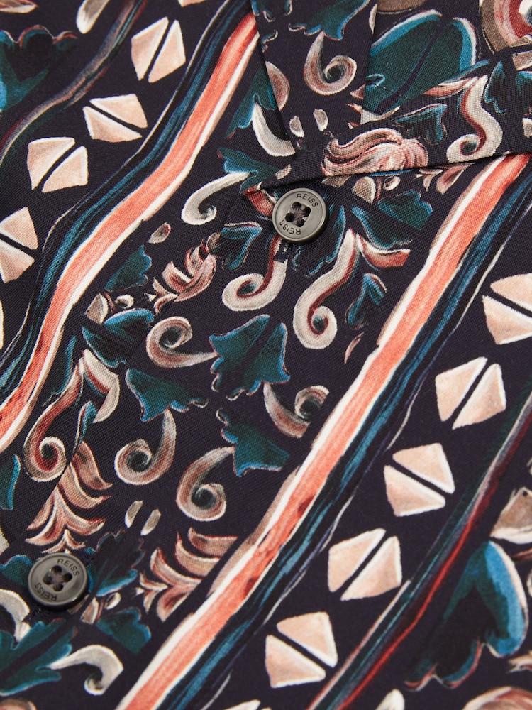 Reiss Dark Teal Finn 3-9 yrs Ornamental Print Cuban Collar Shirt - Image 3 of 3