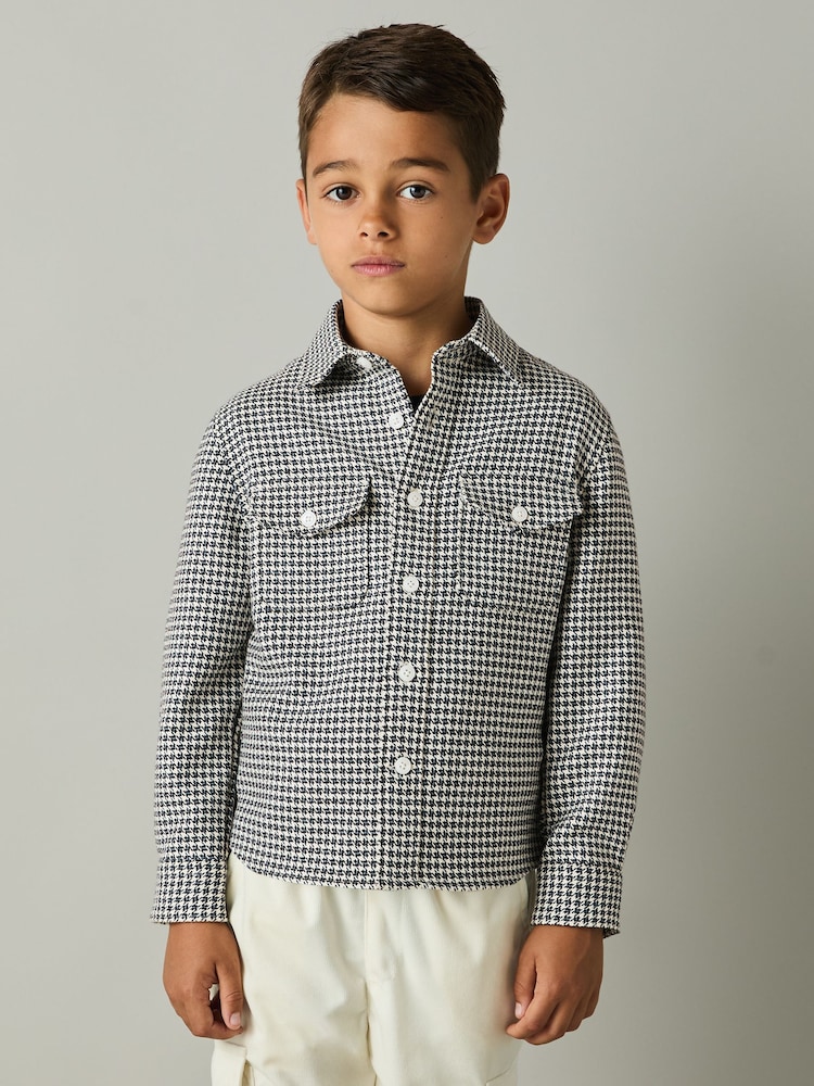 Reiss Blue Logic Dogtooth Twill Overshirt - Image 1 of 4