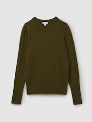 Reiss Khaki Annie Wool Blend Crew Neck Jumper with Cashmere - Image 2 of 5