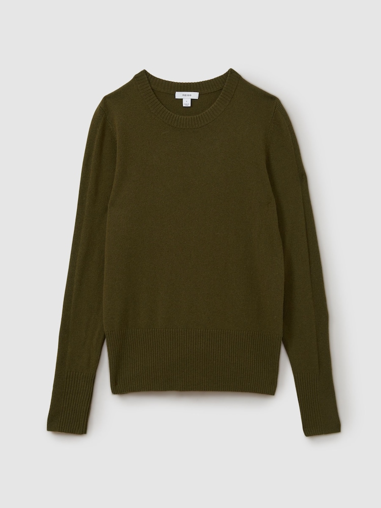 Reiss Khaki Annie Wool Blend Crew Neck Jumper with Cashmere - Image 2 of 5