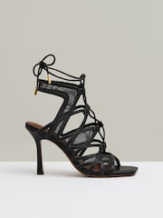 Reiss Black Kimberly Mesh Leather Strappy Heels - Image 1 of 5