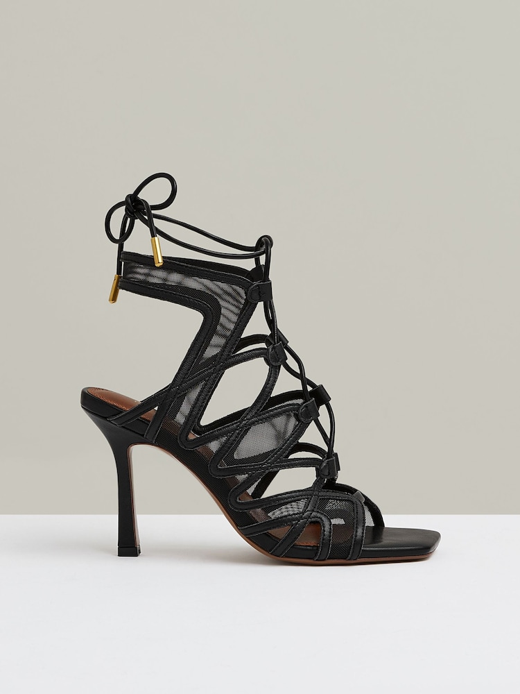Reiss Black Kimberly Mesh Leather Strappy Heels - Image 1 of 5