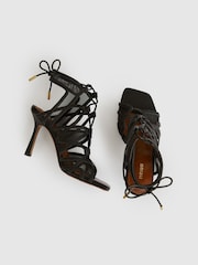 Reiss Black Kimberly Mesh Leather Strappy Heels - Image 3 of 5