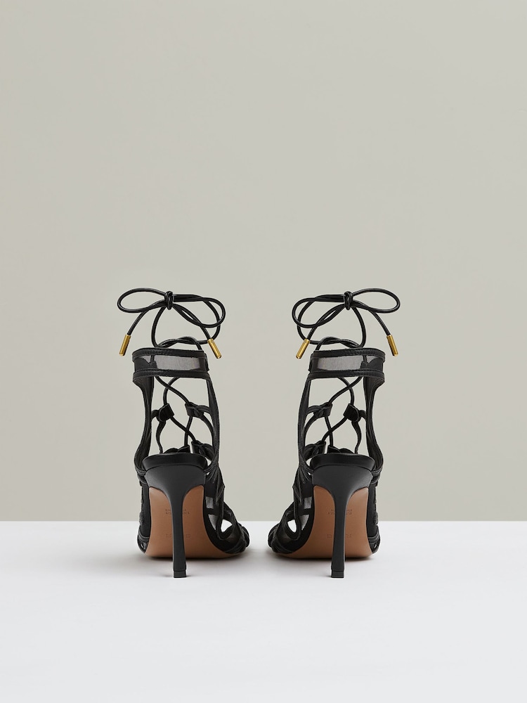 Reiss Black Kimberly Mesh Leather Strappy Heels - Image 5 of 5