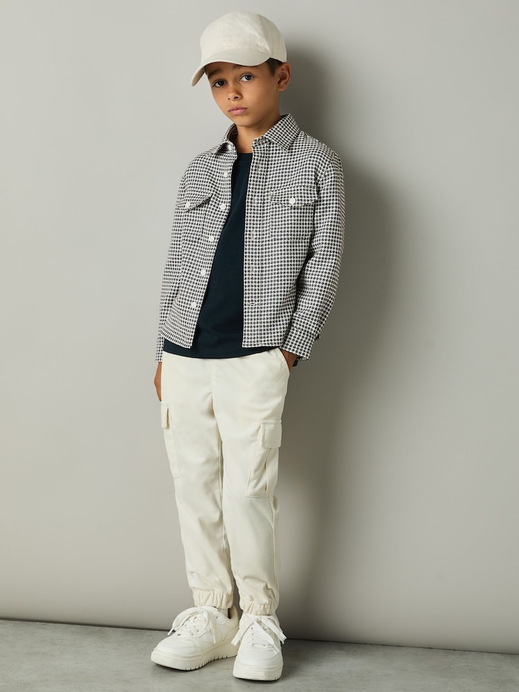Reiss Blue Logic Dogtooth Twill Overshirt - Image 1 of 4 Reiss Blue Logic Dogtooth Twill Overshirt - Image 1 of 4