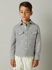 Reiss Blue Logic Dogtooth Twill Overshirt - Image 3 of 4