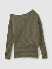 Reiss Sage Nelly Wool-Cashmere Off-The-Shoulder Draped Jumper - Image 2 of 5