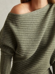 Reiss Sage Nelly Wool-Cashmere Off-The-Shoulder Draped Jumper - Image 3 of 5