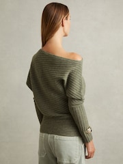 Reiss Sage Nelly Wool-Cashmere Off-The-Shoulder Draped Jumper - Image 4 of 5