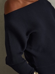 Reiss Navy Lorna Asymmetric Draped Knitted Jumper - Image 3 of 5