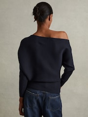 Reiss Navy Lorna Asymmetric Draped Knitted Jumper - Image 4 of 5