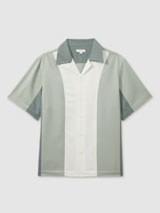 Reiss Green Multi Dalorian Colourblock Cuban Collar Shirt - Image 2 of 6