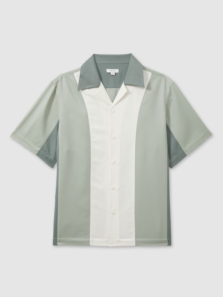 Reiss Green Multi Dalorian Colourblock Cuban Collar Shirt - Image 2 of 6