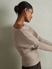 Reiss Neutral Nelly Wool-Cashmere Off-The-Shoulder Draped Jumper - Image 1 of 6