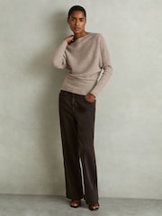 Reiss Neutral Nelly Wool-Cashmere Off-The-Shoulder Draped Jumper - Image 3 of 6
