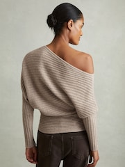 Reiss Neutral Nelly Wool-Cashmere Off-The-Shoulder Draped Jumper - Image 5 of 6