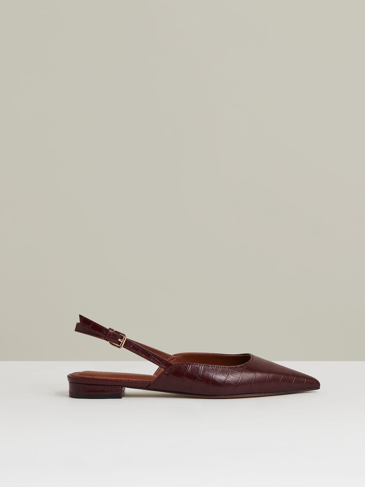 Reiss Oxblood Aubrey Leather Slingback Ballerina Pumps - Image 1 of 5